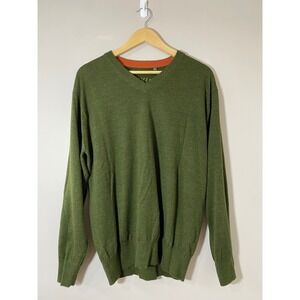Orvis NWOT Men Sz LARGE 100% Wool Long Sleeve V-Neck Knit Pullover Sweater Green